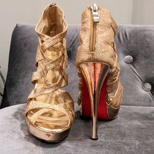 Christian Louboutin Strappy Gold Pumps